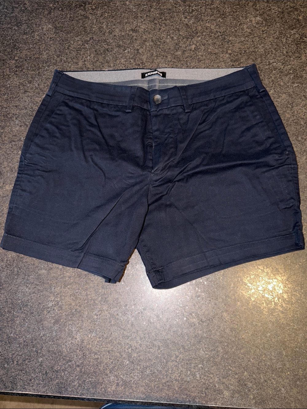 Express Men's Navy Flat-Front Chino Shorts 6”